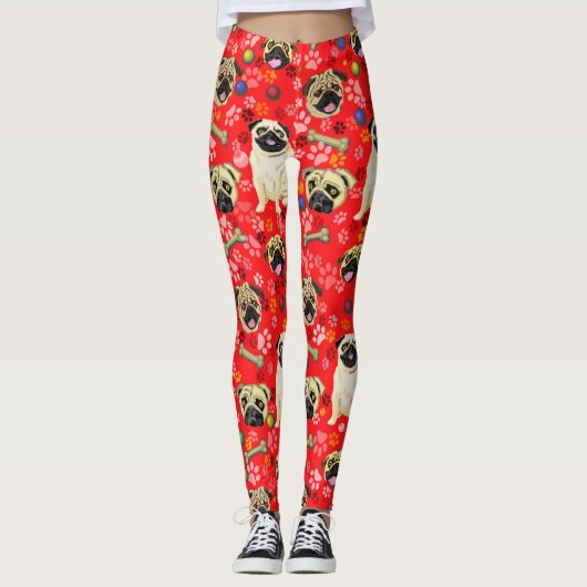 Leggings imprimés Pug rouge (Devant)