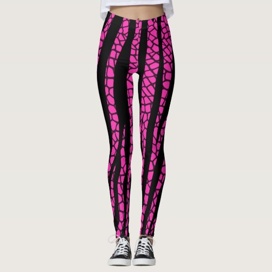 Leggings imprimés zèbre rose chaud noir (Devant)
