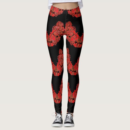 Leggings in Red en BLack Unieke Rozen (Voorkant)