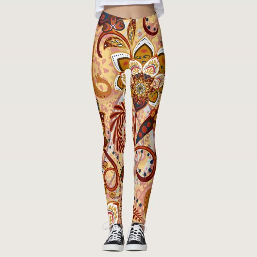 Leggings Indian Paisley : Floral Vintage Brown (Devant)