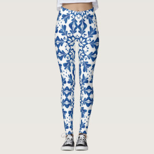 Leggings Indigo Azulejos Carreaux Motifs bleu et blanc