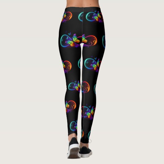 Leggings Infini vibrant avec papillon arc-en-ciel sur noir (Dos)