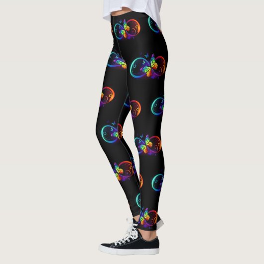 Leggings Infini vibrant avec papillon arc-en-ciel sur noir (Gauche)