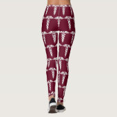 Leggings Infirmière Bourgogne Rouge Médicale Caduceus Motif (Dos)