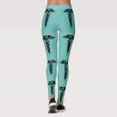 Leggings Infirmière Médicale Caduceus Motif Turquoise Noir (Dos)