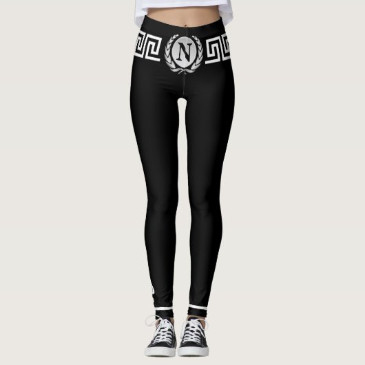 Leggings Initiale de monogramme, Lauriers, Clé grecque Aile (Devant)