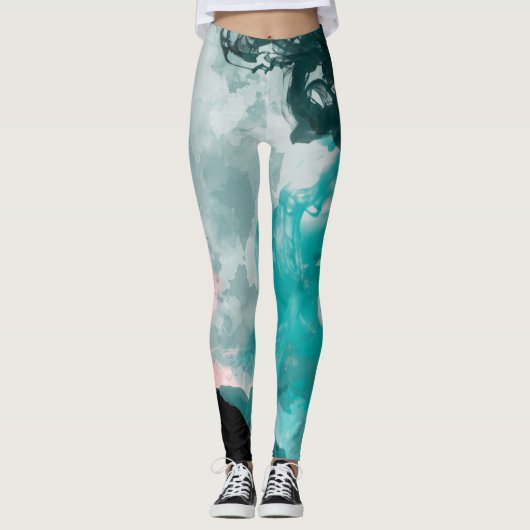 Leggings Inky Blue Green Turquoise Teal Peach Fashion (Devant)