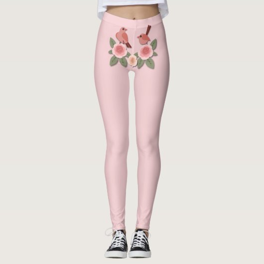 Leggings Inséparables roses mignons et Roses floraux (Devant)