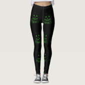Leggings Jack O Lanternes d'Halloween noir et vert (Devant)