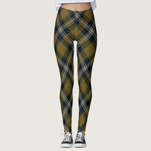 Leggings Jacquard bleu or Tartan Plaid Motif (Devant)