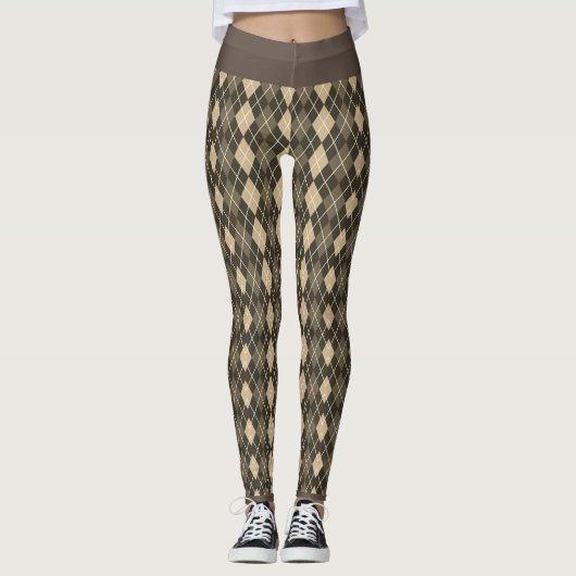 Leggings Jacquard Brown Motif noir élégant (Devant)