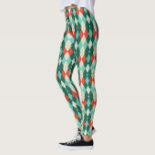 Leggings Jacquard de Noël rouge et Turquoise rétro géométri (Gauche)