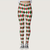 Leggings Jacquard Diamant rouge et arlequin vert de Noël (Devant)