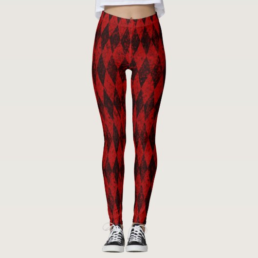 Leggings Jacquard Diamond Arlequin Noir Rouge Perdu (Devant)