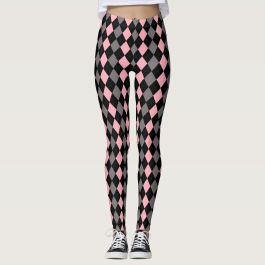 Leggings Jacquard gris noir rose rétro (Devant)