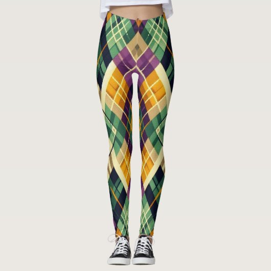Leggings Jacquard Mardi Gras jaune violet vert (Devant)