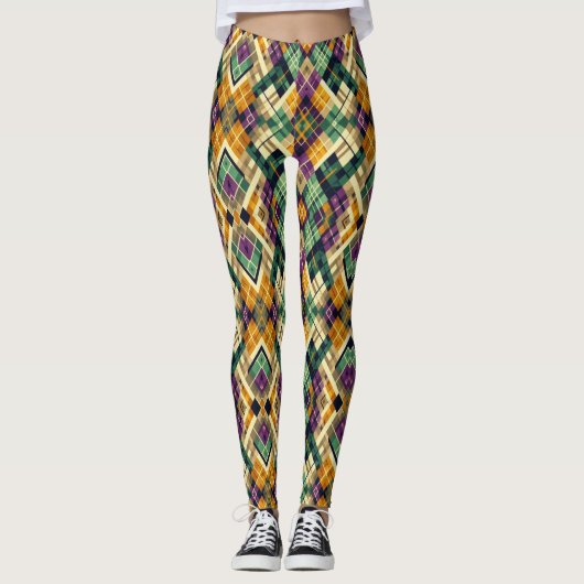 Leggings Jacquard Mardi Gras jaune violet vert (Devant)