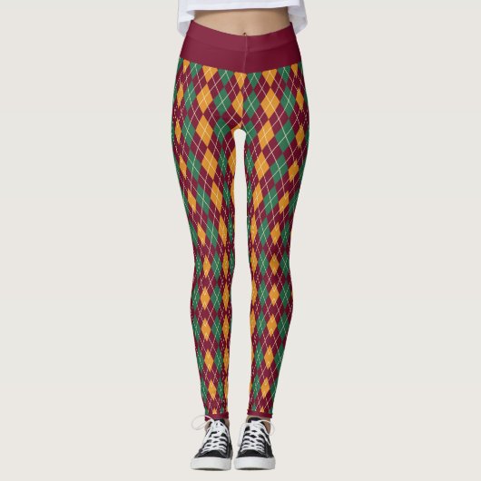 Leggings Jacquard Rouge Vert Motif Élégant Plutôt (Devant)