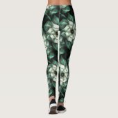 Leggings Jade foncé Vert et blanc Fleur fractale Abstraite (Dos)