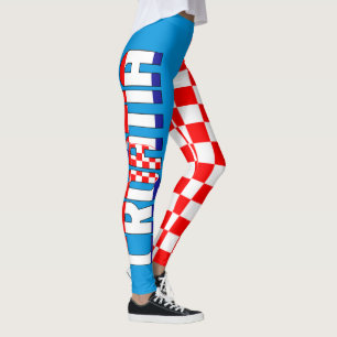 Leggings J'aime Croatie Inscription Drapeau À damiers Motif
