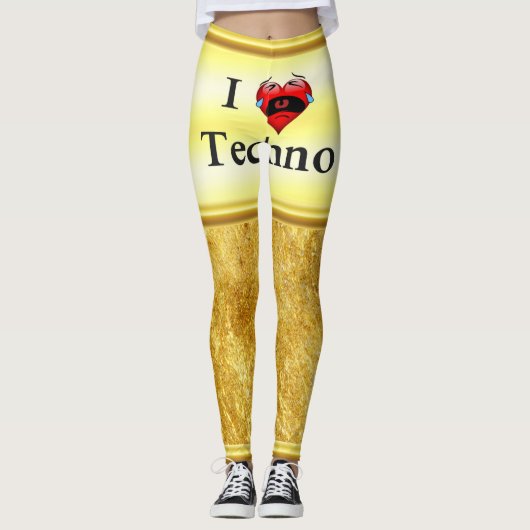 Leggings J'aime la techno Avec un coeur rouge drôle chanter (Devant)