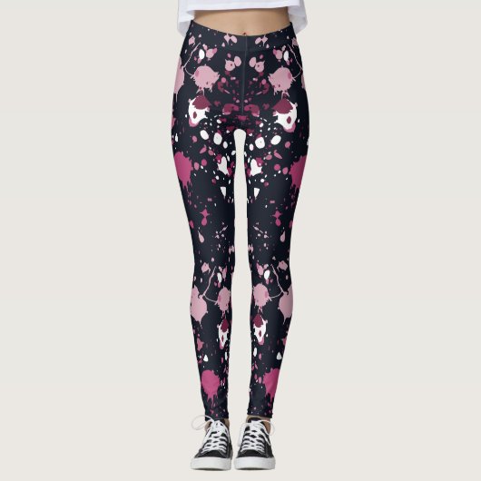 Leggings Jalons Motifs de peinture rose amusant (Devant)