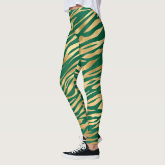 Leggings Jambe vert d'émeraude et zèbre d'or/jambe de tigre