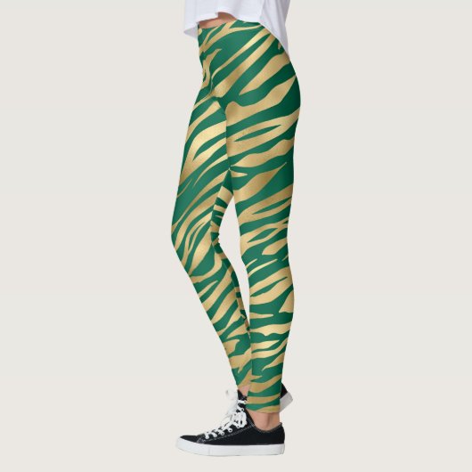 Leggings Jambe vert d'émeraude et zèbre d'or/jambe de tigre (Gauche)