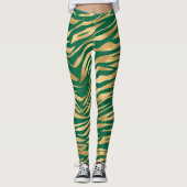 Leggings Jambe vert d'émeraude et zèbre d'or/jambe de tigre (Devant)