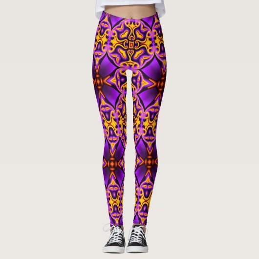 Leggings Jambes à motifs violets jaunes (Devant)