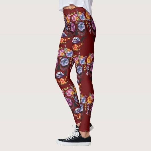Leggings Jambes de crâne rouge - Crâne de sucre (Gauche)