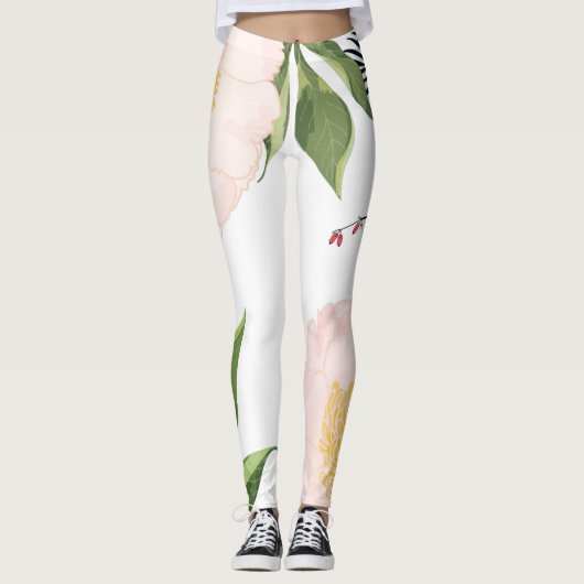 Leggings Jambes de femmes Bébé Cosmos rose sur blanc (Devant)