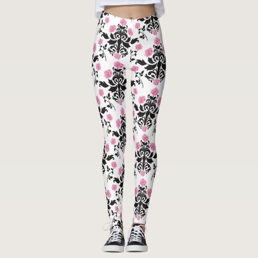 Leggings Jambes de femmes Damas roses/blanches (Devant)