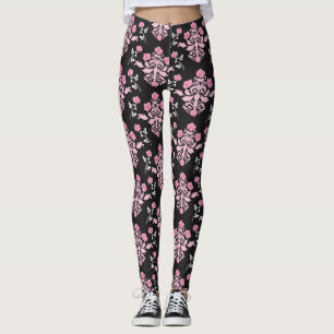 Leggings Jambes de femmes Damas roses/noires