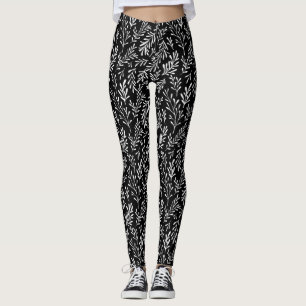 Leggings Jambes de femmes feuille blanche noire