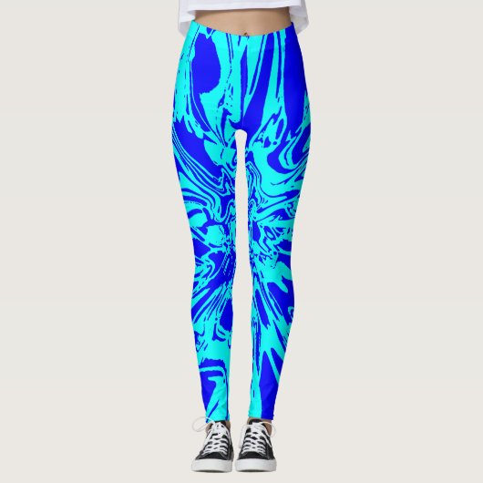 Leggings Jambes de fleurs psychédéliques Aqua et Royal Blue (Devant)