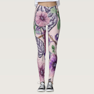 Leggings Jambes de fleurs Roses violettes