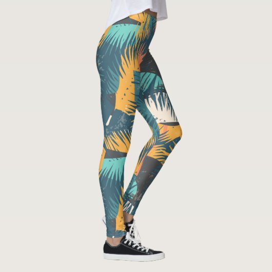 Leggings Jambes de Motif Abstrait Palm Leaf (Droite)