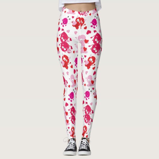 Leggings Jambes de Noël des femmes roses rouges (Devant)