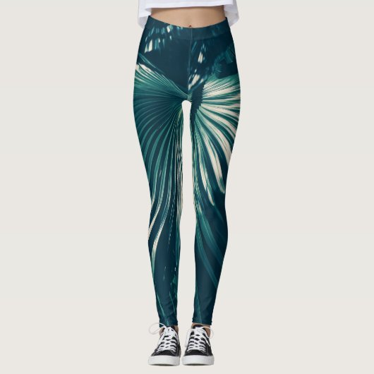 Leggings Jambes de palmier vert pâle (Devant)