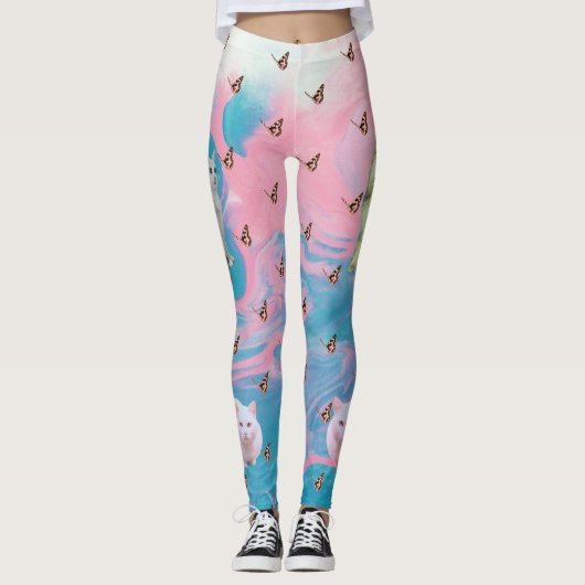 Leggings Jambes de papillon de chat Abstraites (Devant)