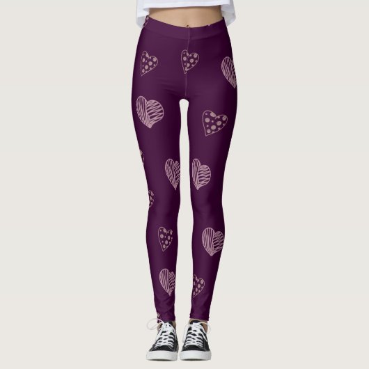 Leggings Jambes des Coeurs de Doodle violet (Devant)
