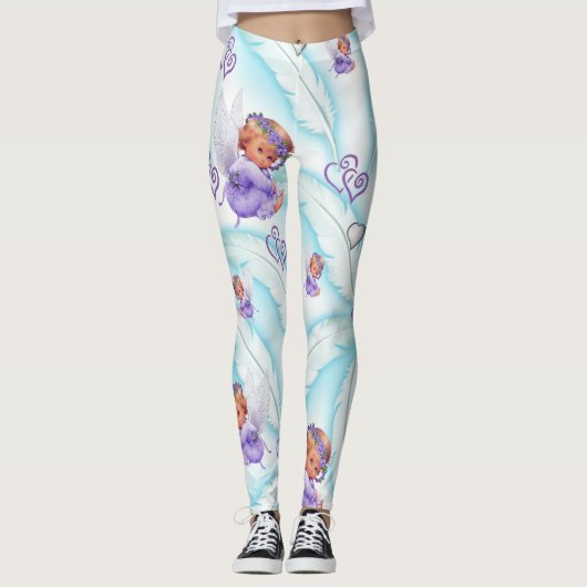 Leggings Jambes des Coeurs pourpres de l'ange (Devant)