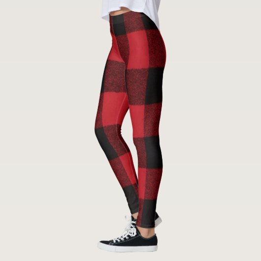 Leggings Jambes des femmes Rouge Buffalo Plaid Ours Noir (Gauche)