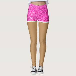 Leggings Jambes Parfaites En Short Glitter Faux Rose Chaud