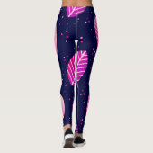 Leggings Jambes violettes feuilles bleu foncé. (Dos)