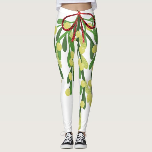 Leggings jambières de mistletoe rouge (Devant)