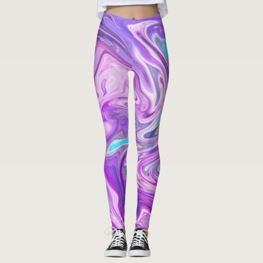 Leggings jambières de tourbillons rose bleu et violet (Devant)
