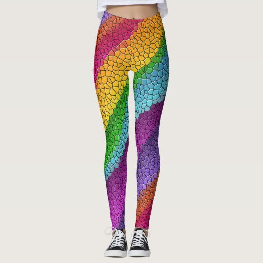 Leggings jambières en mosaïque arc-en-ciel (Devant)