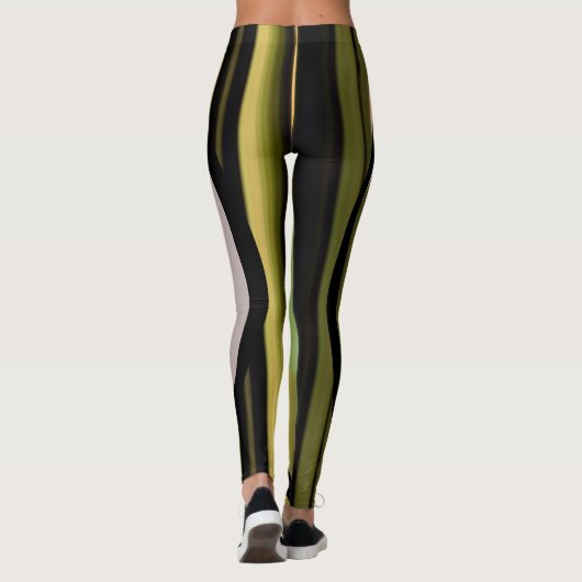 Leggings jambières noires rayées vertes femmes (Dos)